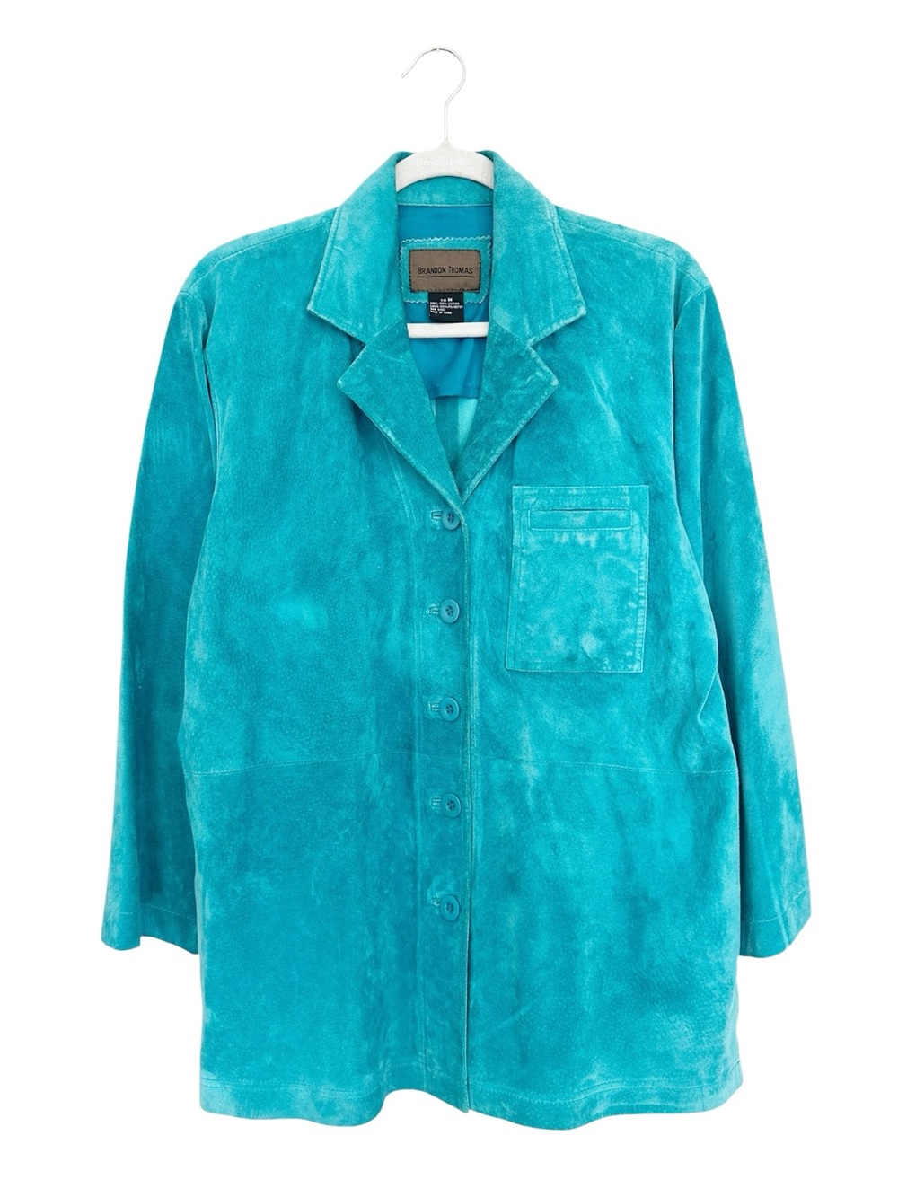 Vintage Atelier by Brandon Thomas Teal Suede Leather Shirt Jacket Size Medium